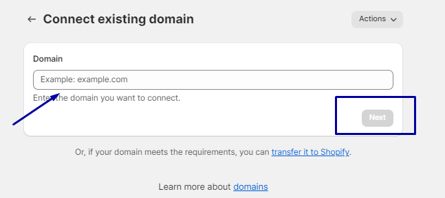 Enter the domain name you connect